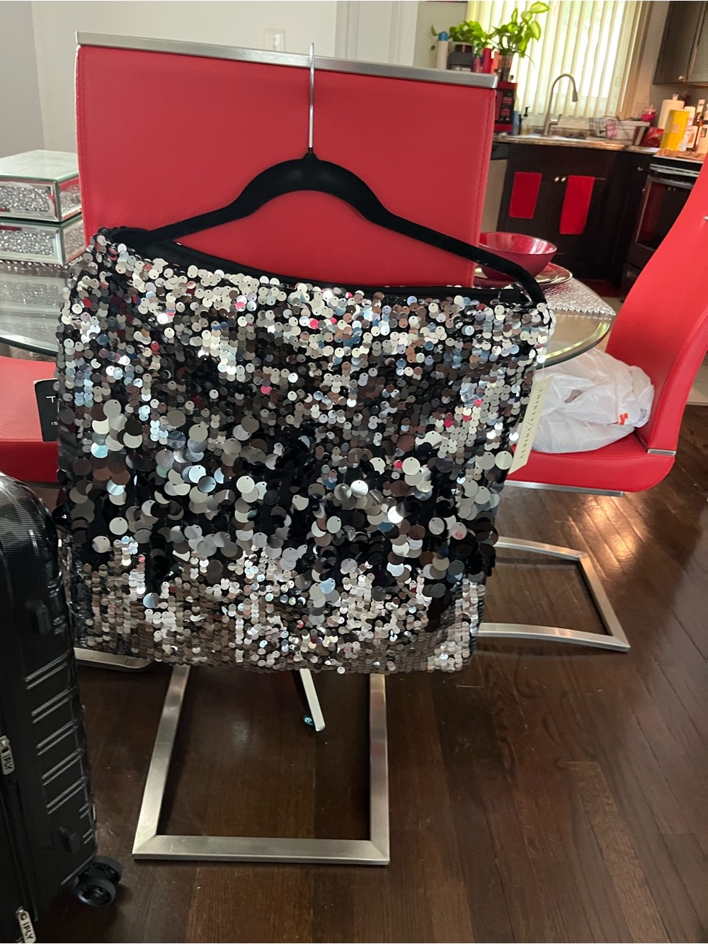 Iridescent Silver Sequin Mini Skirt